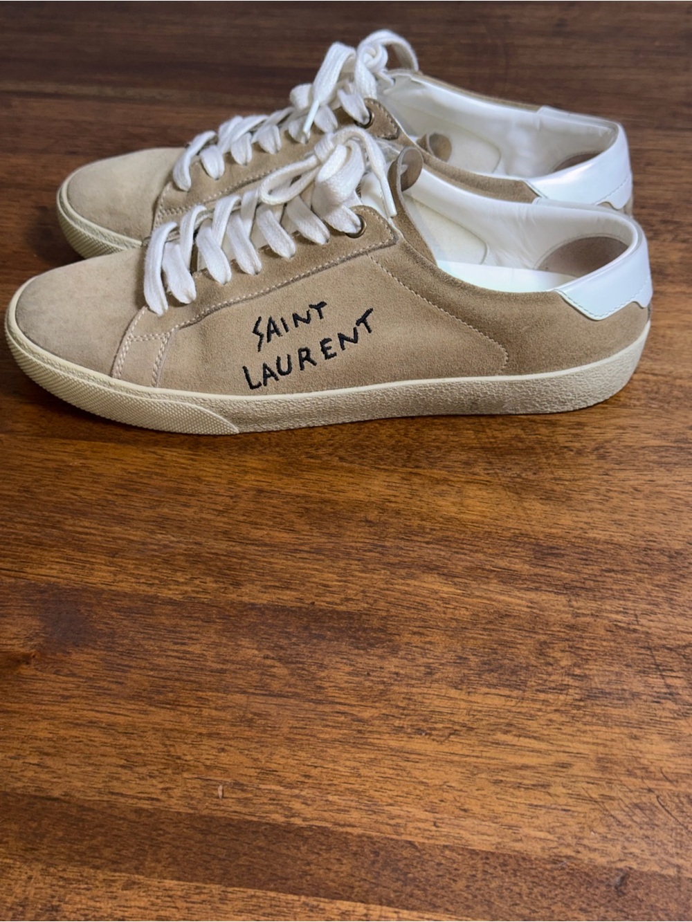 Saint Laurent Court ClassicSL/06 Beige Leather and Suede Low Top Sz 39.5/9-9.5